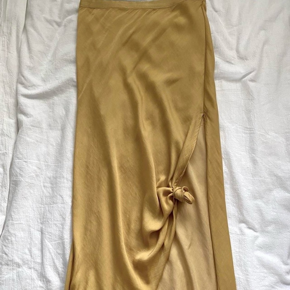 Free People Yellow Satin Midi Skirt